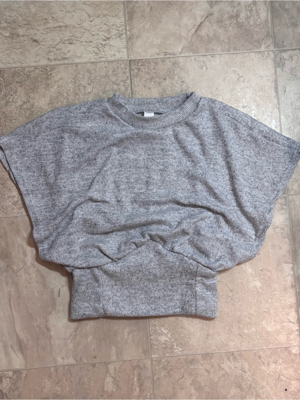 Missguided Gray Ribbed Short-Sleeve Crew Sweater